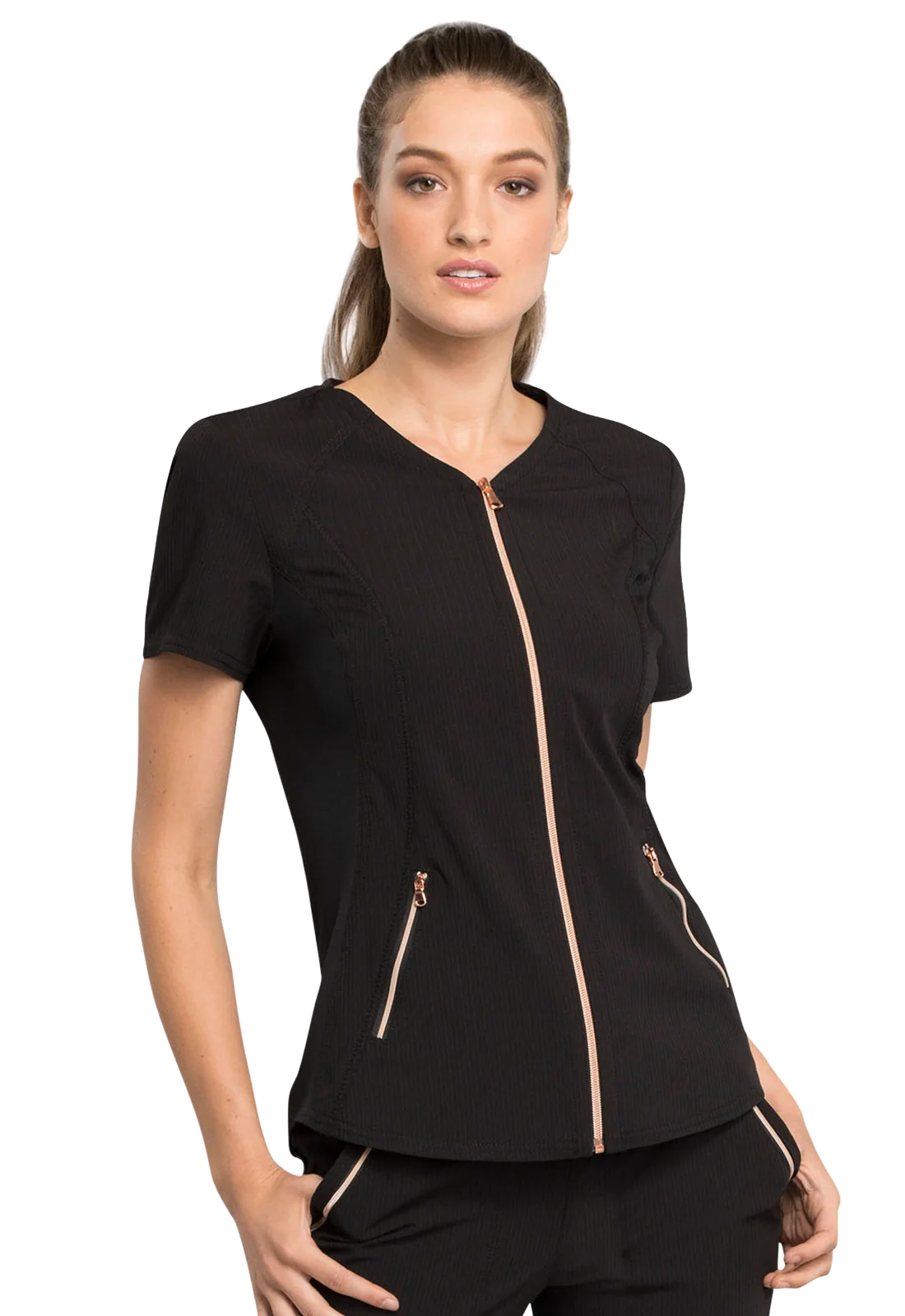 Top women's tailored open-front scrub CK795 