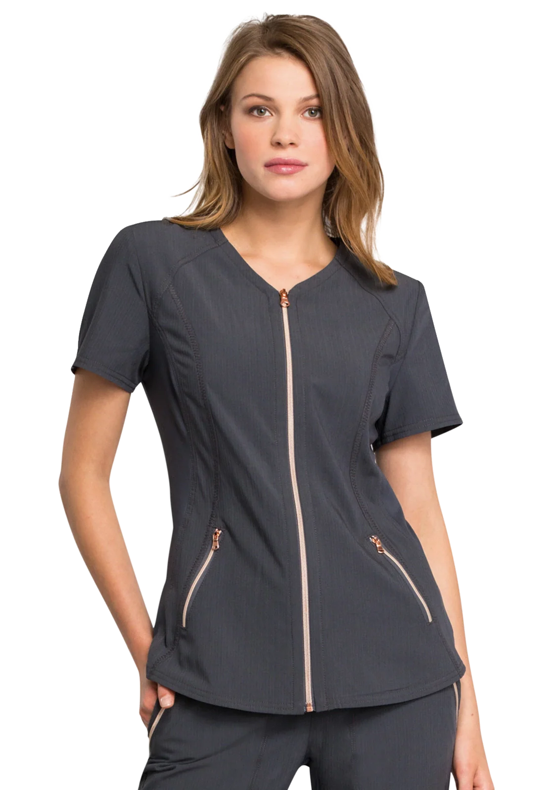 Top women's tailored open-front scrub CK795 