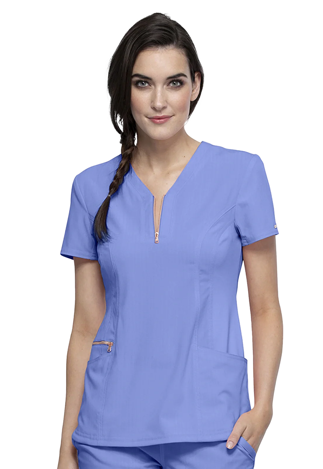 Top women's fitted scrub top with zipper CK876 