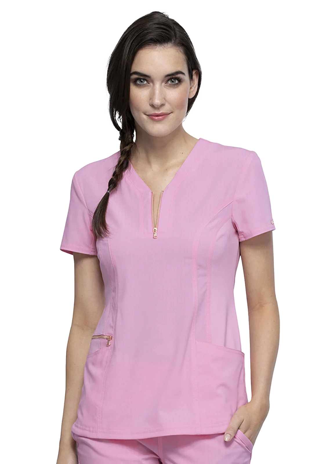 Top women's fitted scrub top with zipper CK876 