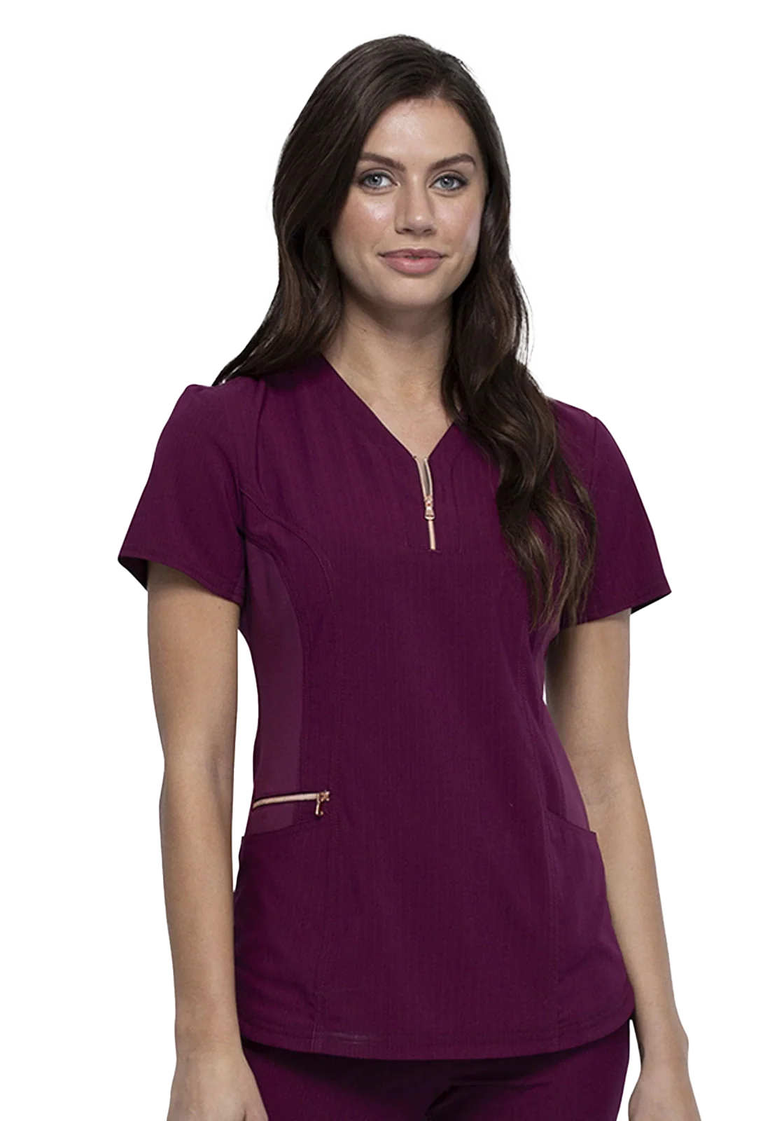 Top women's fitted scrub top with zipper CK876 