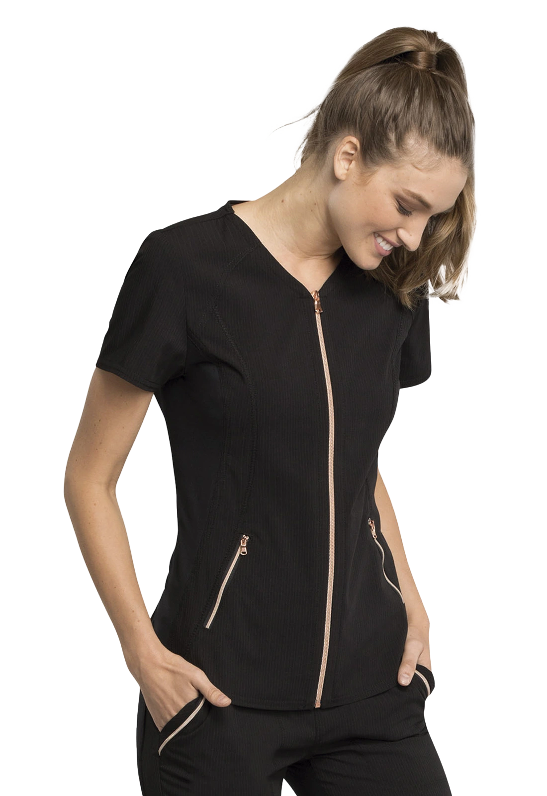 Top women's tailored open-front scrub CK795 