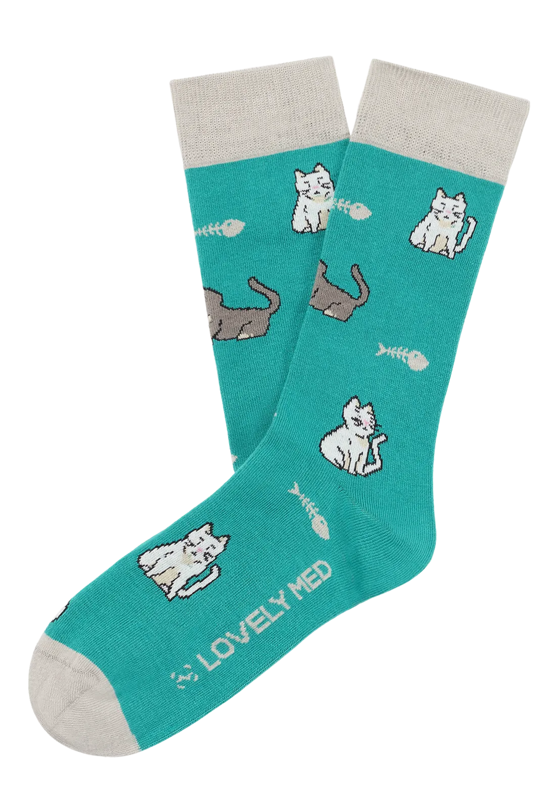 Calcetín estampado cats teal blue LM400