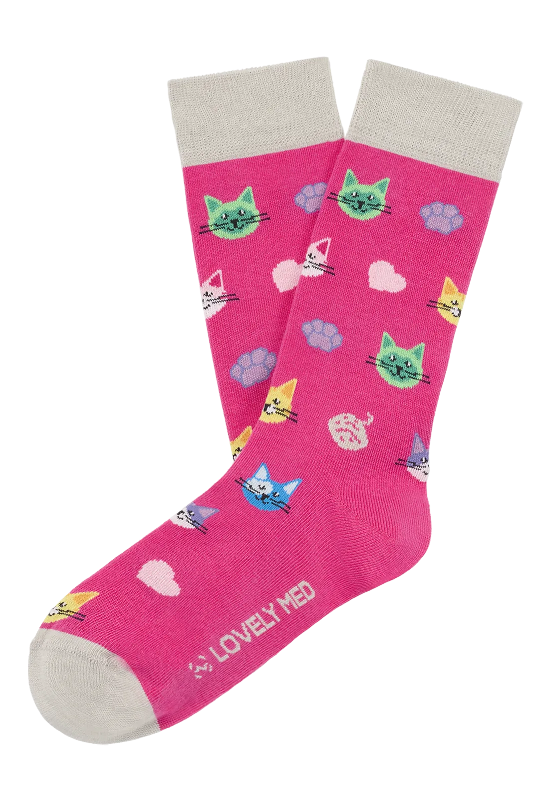 Calcetín estampado happy cat shoking pink LM400