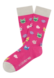Calcetín estampado happy cat shoking pink LM400