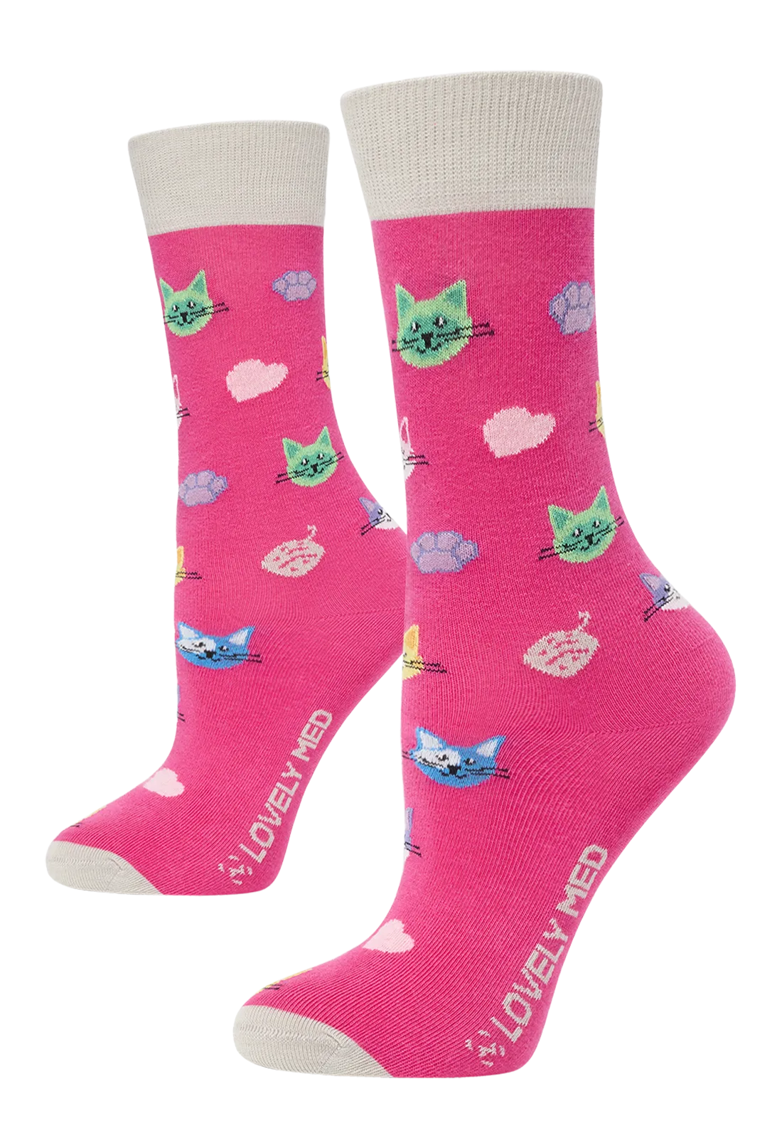 Calcetín estampado happy cat shoking pink LM400