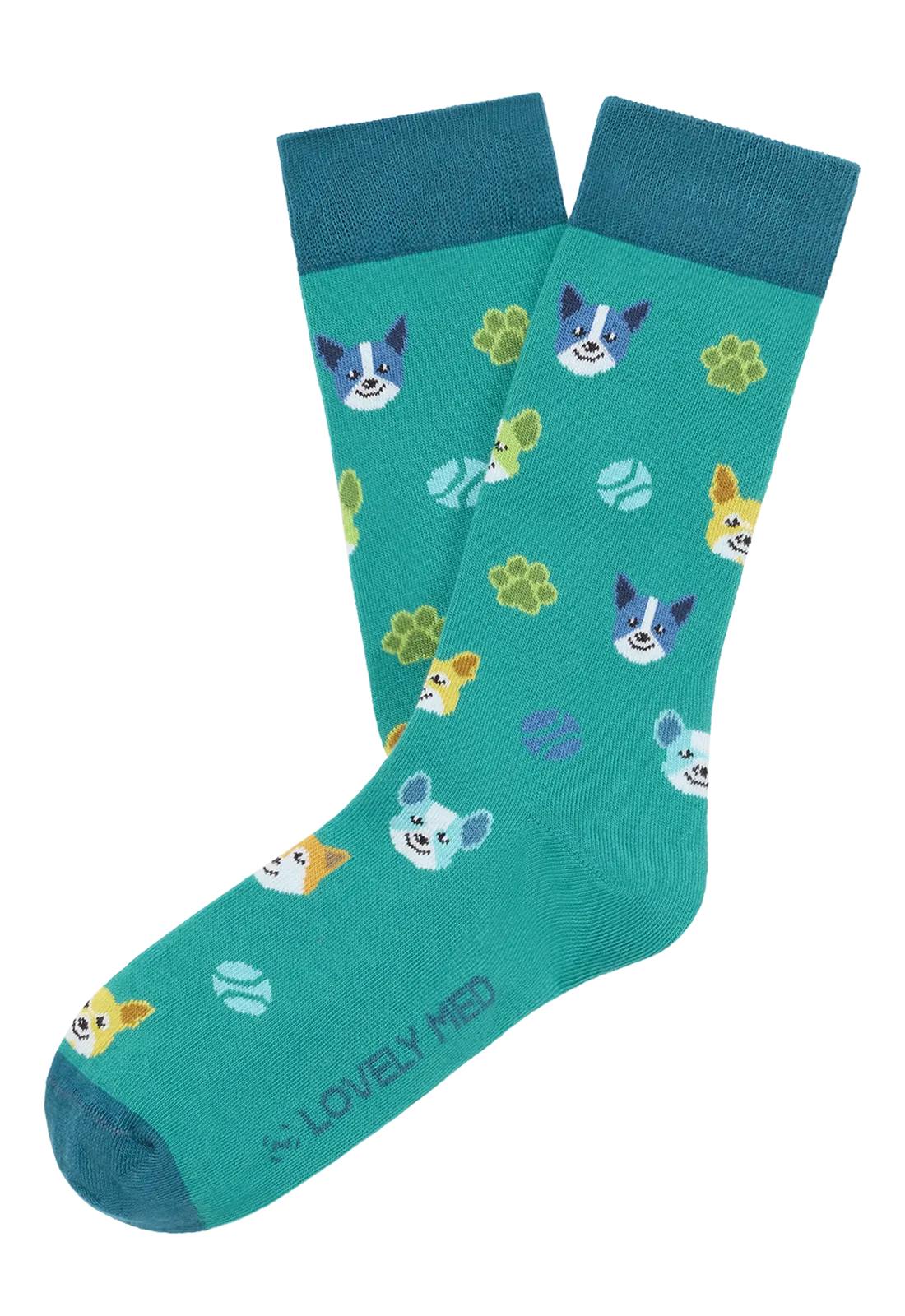 Calcetín estampado happy dog teal blue LM400
