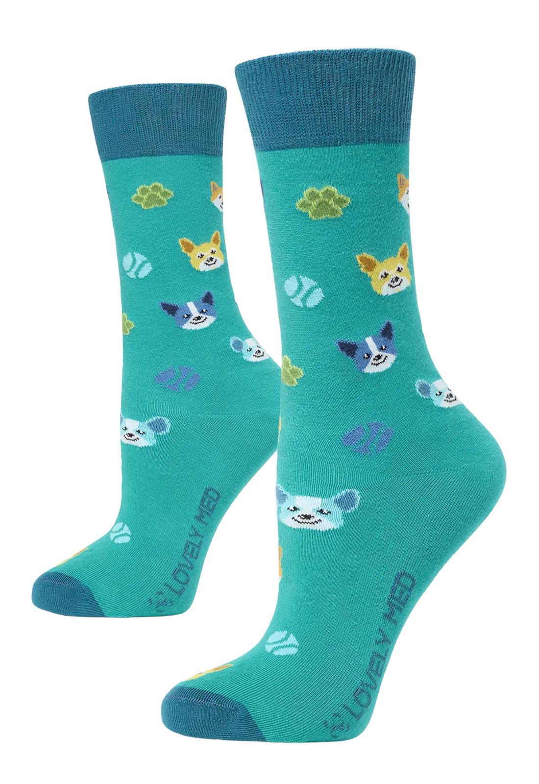 Calcetín estampado happy dog teal blue LM400